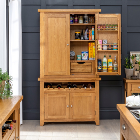 Cheshire Oak Double Kitchen Larder Pantry Cupboard with Wine Rack
