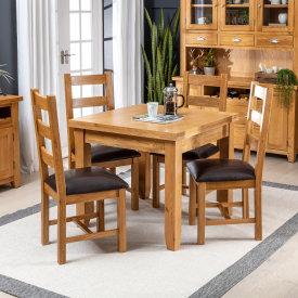 Solid Oak Square Flip Top Dining Table and 4 Ladder Back Chair Set