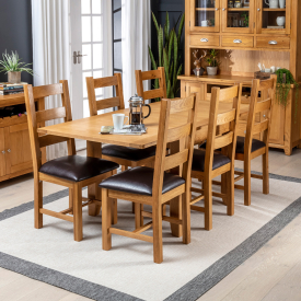 Solid Oak Square Flip Top Dining Table and 6 Ladder Back Chair Set