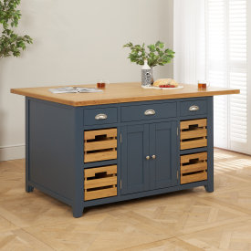 Westbury Blue Painted Extra Large Kitchen Island with Bar Table Top (5 Seater)