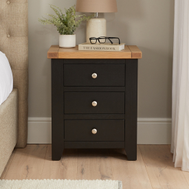 Cheshire Black Painted Oak 3 Drawer Bedside Table