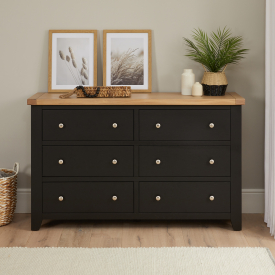 Cheshire Black Painted Oak Wide 6 Drawer Chest