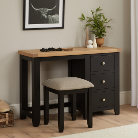 Cheshire Black Painted Oak Pedestal Dressing Table Set with Stool