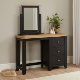 Cheshire Black Painted Oak Pedestal Dressing Table Set with Mirror