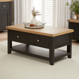 Cheshire Black Painted Oak 2 Drawer Coffee Table with Shelf 