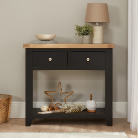 Cheshire Black Painted Oak 2 Drawer Hall Console Table