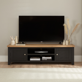 Cheshire Black Painted Oak Large Widescreen TV Unit – Up to 80” TV Size