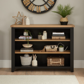 Cheshire Black Painted Oak Wide Low Bookcase 