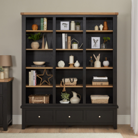 Cheshire Black Painted Oak Grand Library Bookcase with 3 Drawers