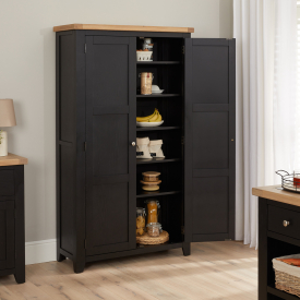 Cheshire Black Painted Oak Double Shaker Kitchen Pantry Cupboard 