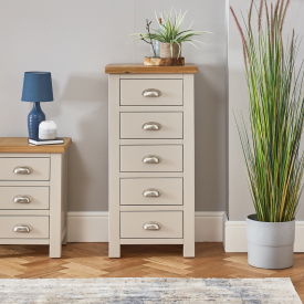 Cotswold Grey Painted 5 Drawer Tallboy Chest