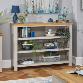 Cotswold Grey Painted Wide Low Bookcase