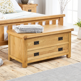 Hereford Rustic Oak Blanket Bedding Box with Drawer