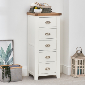 Cheshire White Painted 5 Drawer Tallboy Wellington Chest of Drawers