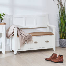 Cheshire White Painted Monks Hall Bench with 3 Drawers
