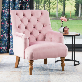 Chatsworth Blush Pink Velvet Button Upholstered Armchair