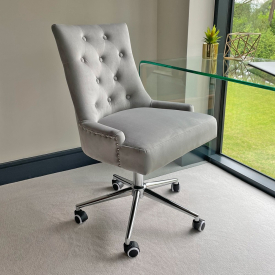 Luxury Grey Velvet Scoop Back Office Chair