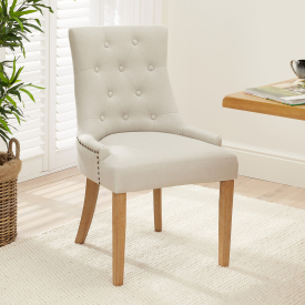 Luxury Natural Linen Fabric Scoop Back Dining Chair – Limed Oak Legs