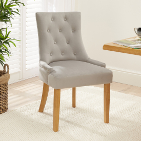Luxury Light Grey Velvet Scoop Back Dining Chair – Natural Oak Legs