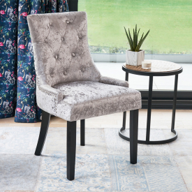 Luxury Silver Crushed Velvet Scoop Back Dining Chair – Black Legs