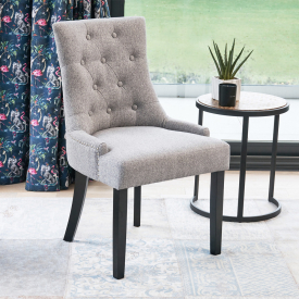 Luxury Grey Fabric Scoop Back Dining Chair – Black Satin Legs