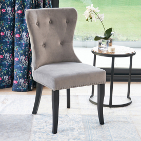 Tiffany Light Grey Velvet Wing Back Dining Chair – Black Satin Legs
