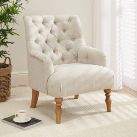 Chatsworth Natural Linen Fabric Button Upholstered Armchair