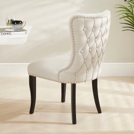 Boudoir Natural Fabric Dining Chair with Black Legs