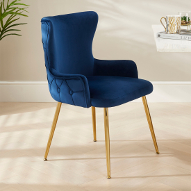 Amore Blue Velvet Dining Chair with Gold Legs