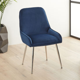 Savoy Blue Velvet Dining Chair with Chrome Legs