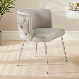 Bella Boutique Grey Velvet Dining Chair with Brushed Steel Legs