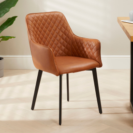Duke Carver Dining Chair – Tan Brown Faux Leather