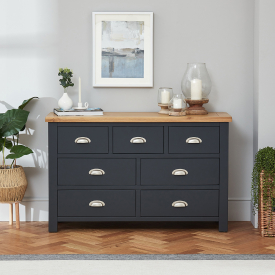 Cotswold Charcoal Grey Painted 7 Drawer Wide Chest