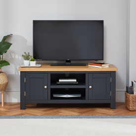 Cotswold Charcoal Grey Painted Widescreen TV Unit – Up to 60” TV Size
