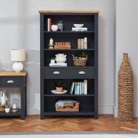 Cotswold Charcoal Grey Painted Tall Large Bookcase with Drawer
