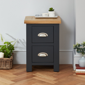 Cotswold Charcoal Grey Painted Slim 2 Drawer Bedside Table