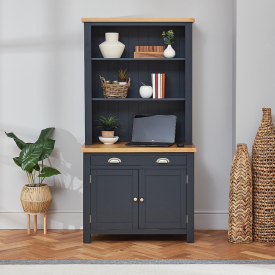 Cotswold Charcoal Grey Painted Hideaway Computer Desk with Bookcase Top