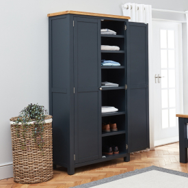 Cotswold Charcoal Grey Painted Double Linen Storage Shaker Cupboard