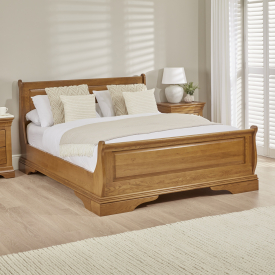 French Louis Solid Oak 4ft 6in Double Sleigh Bed
