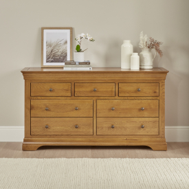 French Louis Oak Large Wide 3 over 4 Chest of Drawers