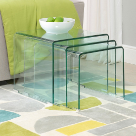 Geo-Glass Clear Large Nest of 3 Tables