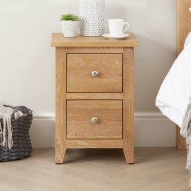 Cheshire Weathered Limed Oak Slim 2 Drawer Bedside Table