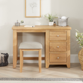 Cheshire Weathered Limed Oak Pedestal Dressing Table Set with Stool