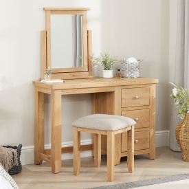 Cheshire Weathered Limed Oak Pedestal Dressing Table Set with Mirror + Stool