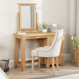 Cheshire Weathered Limed Oak Pedestal Dressing Table Set with Mirror + Chair