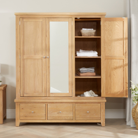 Cheshire Weathered Limed Oak Triple 3 Door Mirrored Wardrobe with 3 Drawers