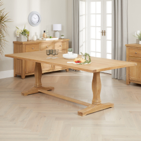 Solid Weathered Limed Oak Refectory Dining Table – 2.4m Length – Seats 8 to 10