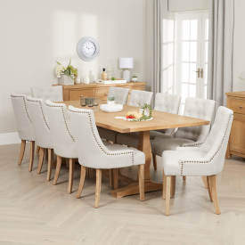 Weathered Limed Oak Refectory 2.4m Dining Table and 10 Natural Scoop Chairs