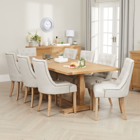 Cheshire Weathered Limed Oak 2.4m Refectory Dining Table + 8 Natural Scoop Dining Chairs