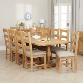 Cheshire Weathered  Limed Oak 2.4m Refectory Dining Table + 10 Ladder Back Dining Chairs